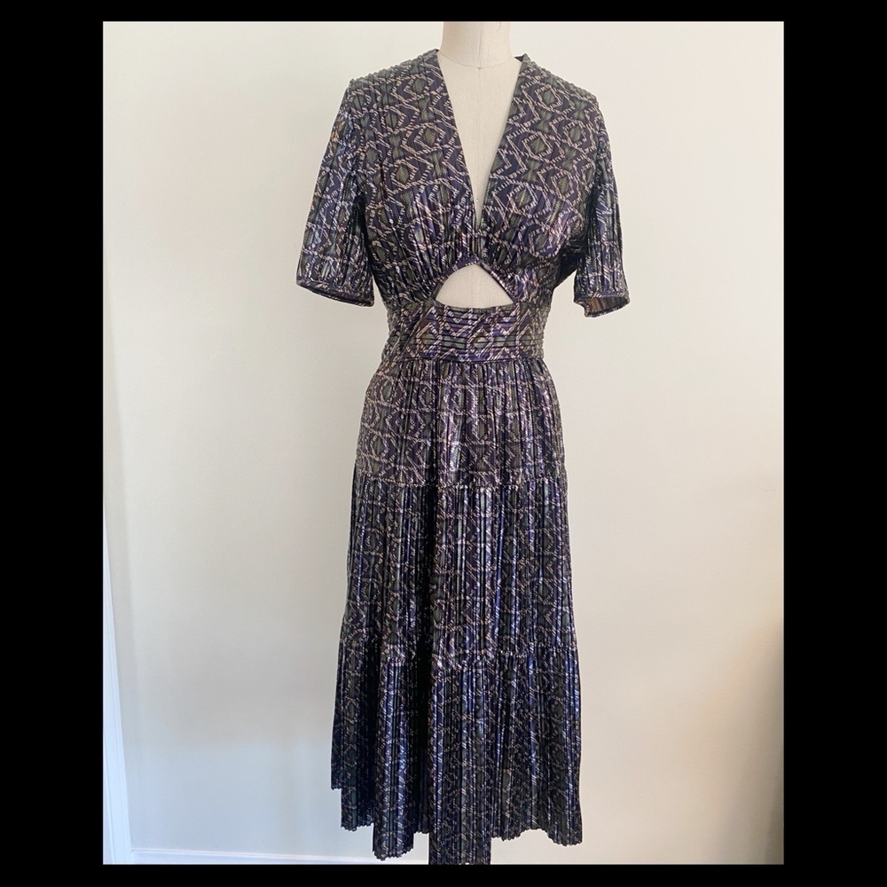 ba&sh Blue Silver Cut Out Tiered Midi Dress